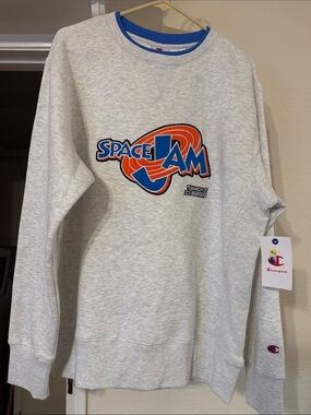 NWT Unisex Champion Space Jam Heather Gray Crewneck Sweatshirt Size Medium